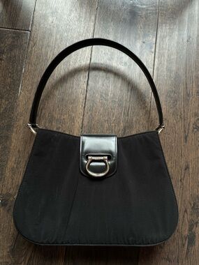 Authentic Celine vintage nylon black hobo shoulder bag